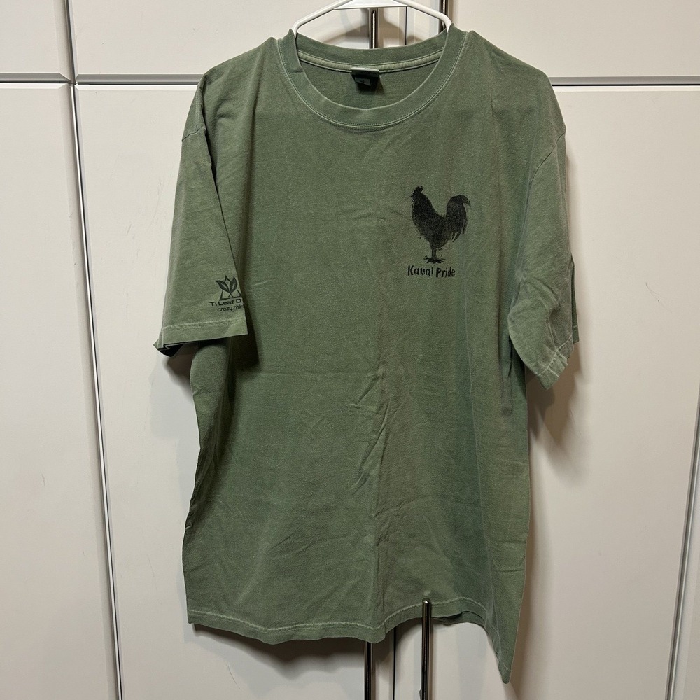 Crazy Shirts Hawaii Original Kauai Pride Ti Leaf Dye Rooster T-Shirt Green L